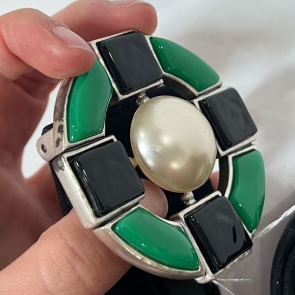CHANEL RUNWAY Black Suede Green Gripoix Wide 2009A Belt main image 15